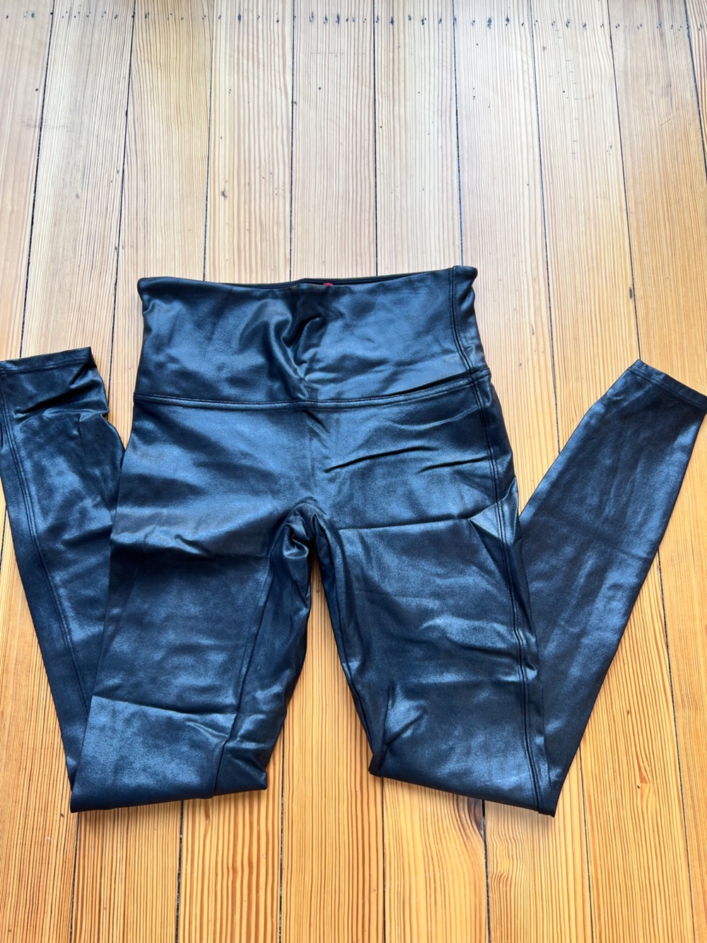 SPANX Faux Leather Leggings Women’s Size M Black High Rise Stretch Pull On